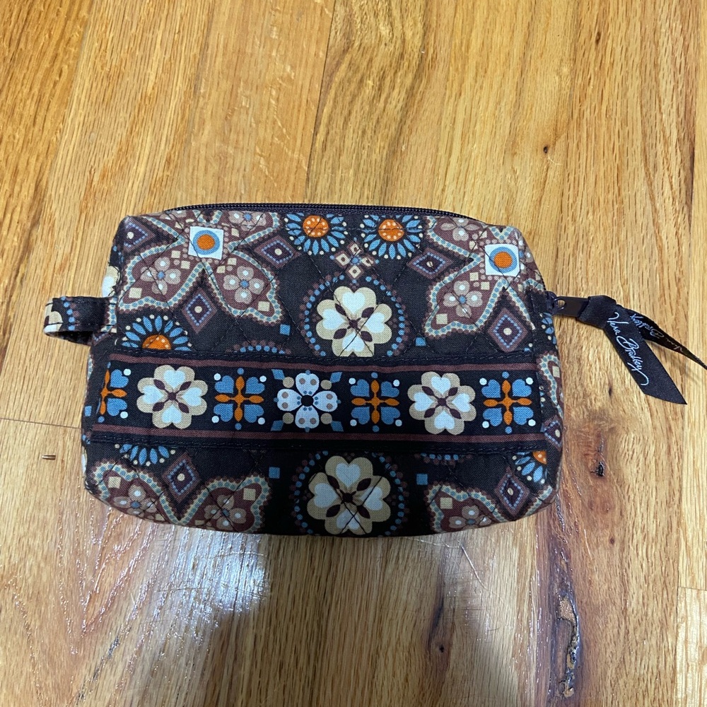 Vera Bradley Brown and Orange Floral Cosmetic Bag